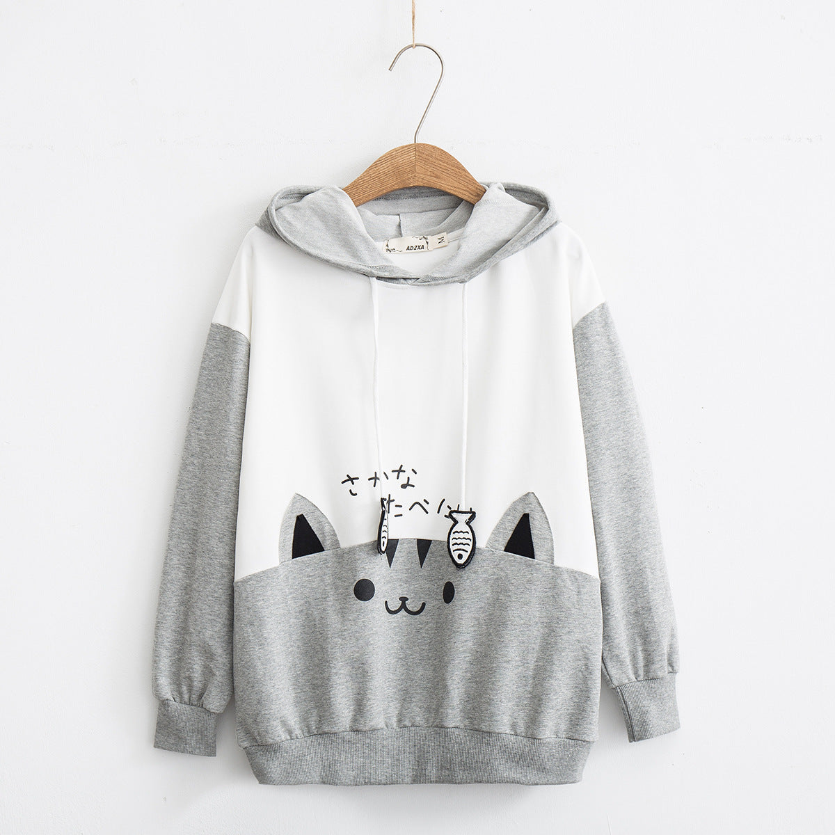 Japanese Mori Style Female Cat Print Long Sleeve Hoodie Jacket