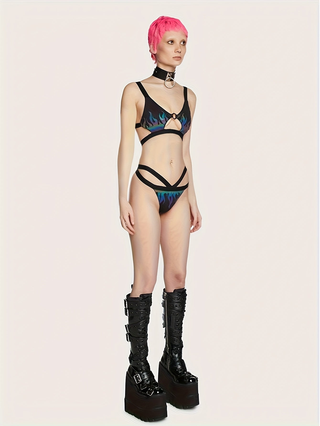 Women’s Vintage Black Bikini Set – Stylish Polyester Swimwear