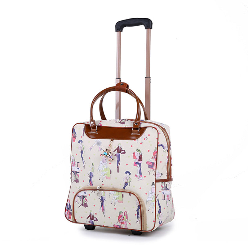 PU Leather Trolley Case Unisex Travel Luggage Striped
