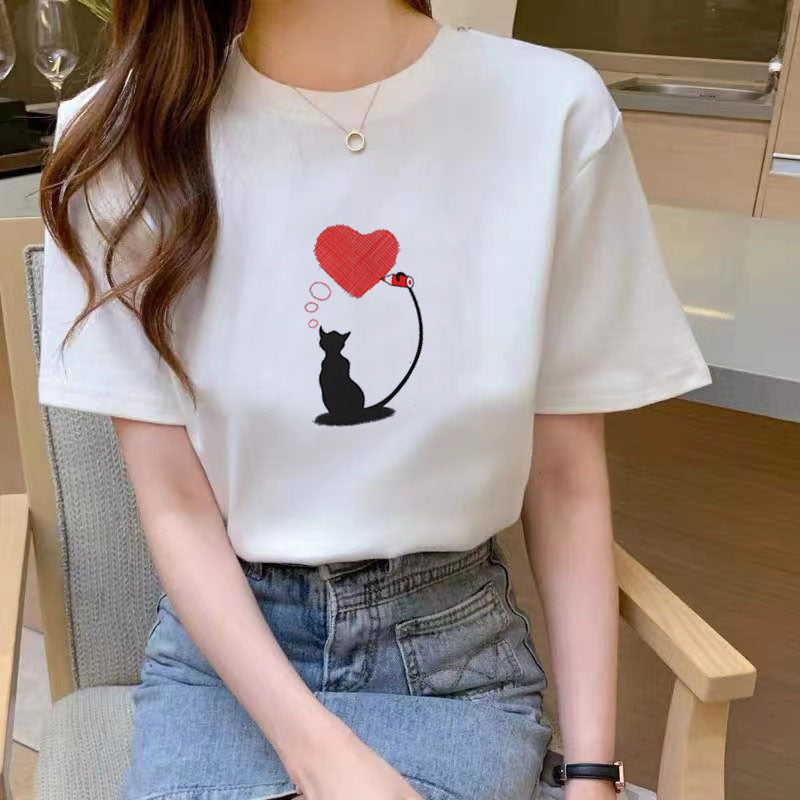Summer Slim Fit Loose White T-Shirt – Short Sleeve Student Style Casual Top for Women