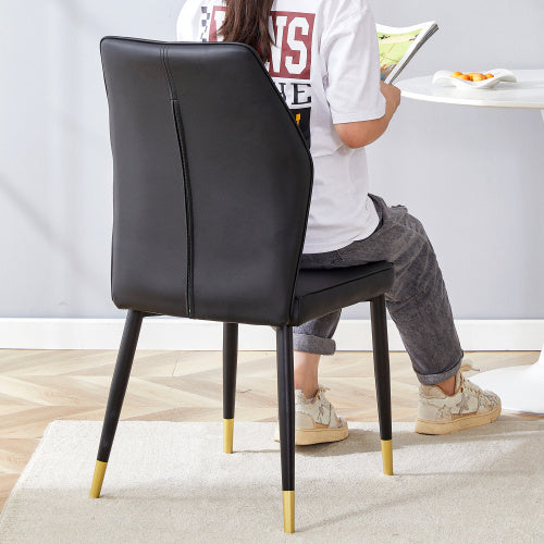 Set of 4 Modern Black PU Dining Chairs with Patterned Backrest and Metal Legs