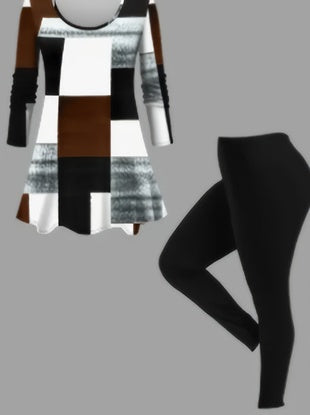 Women's 2 Suits, Printed Cardigan Jacket With Solid Color Casual Pants Vest Everyday Suit