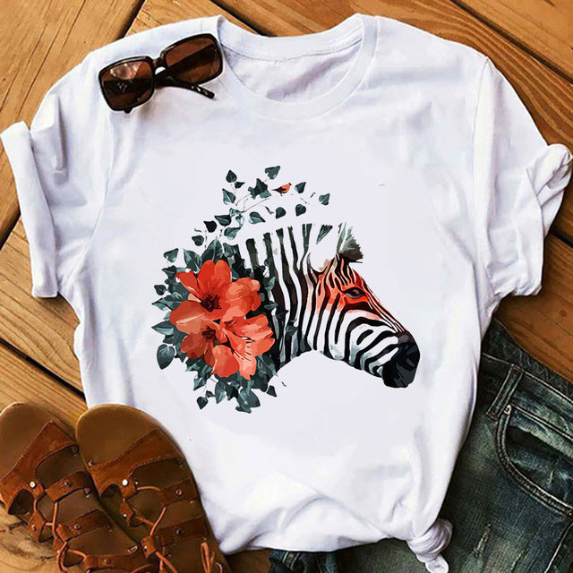 Women's Printed Short-Sleeved T-Shirt – Casual Plus Size Bottoming Tee