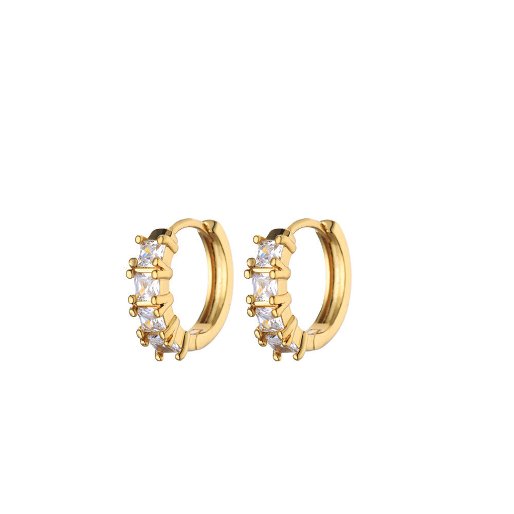 Women's Copper Geometric Zircon Inlaid Statement Earrings