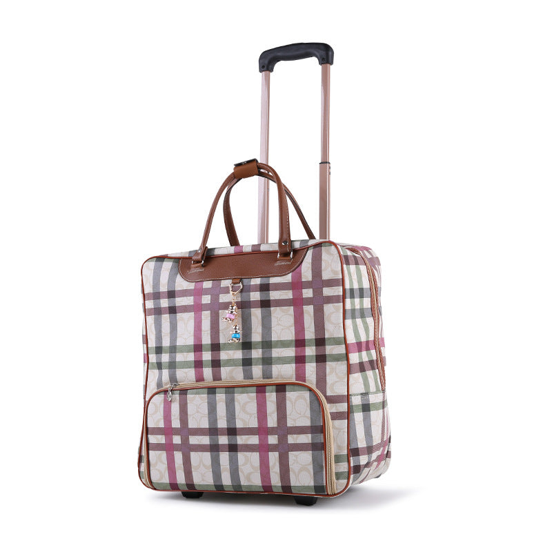 PU Leather Trolley Case Unisex Travel Luggage Striped