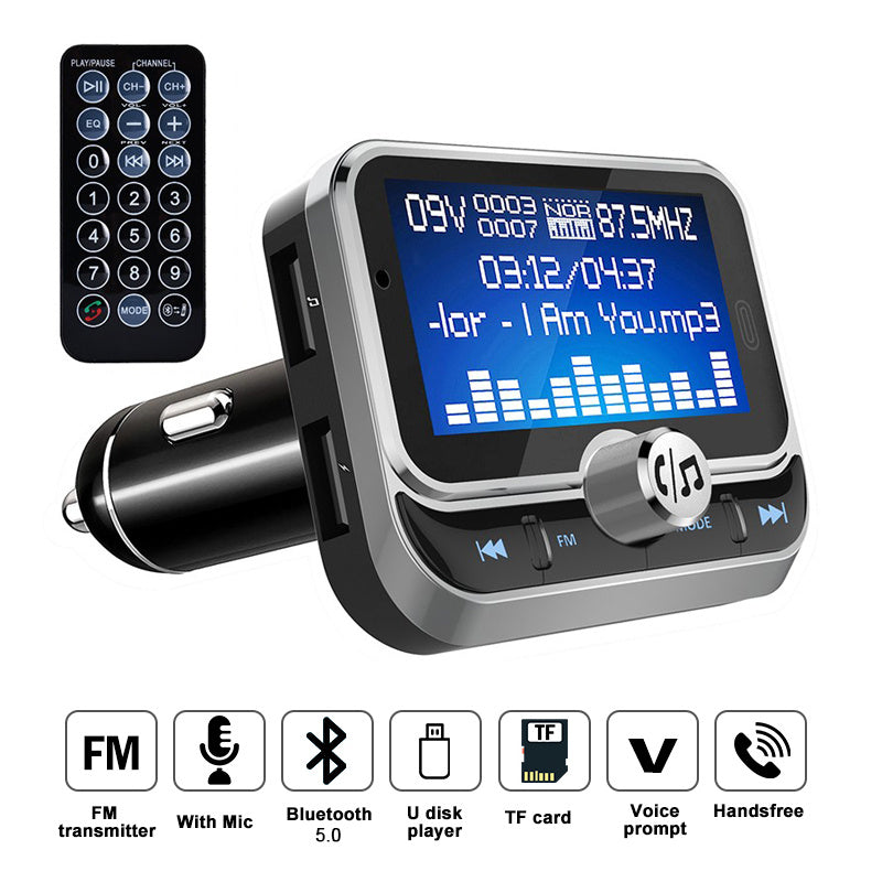 Car Bluetooth FM Transmitter with Dual USB Charger & Hands-Free Calling
