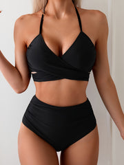 Retro Black Polyester Swimsuit Set – Stylish & Comfortable Beachwear