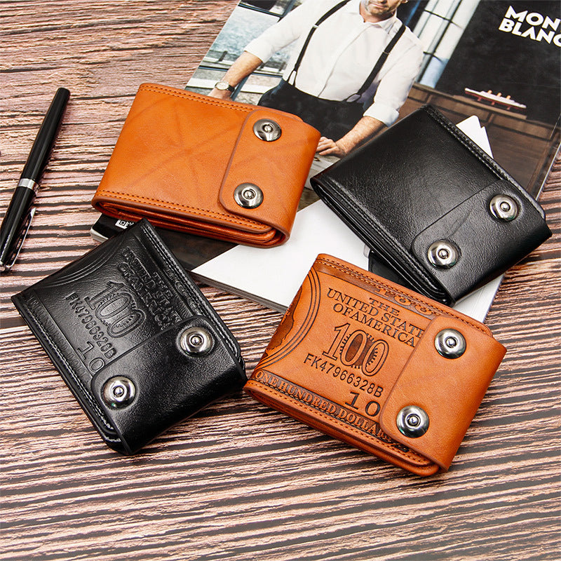 Men's Short PU Leather Wallet Printed Magnetic Buckle