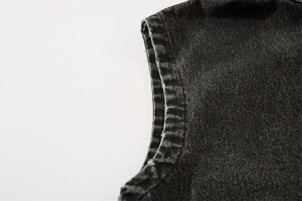 Hooded Pullover Denim Vest Men