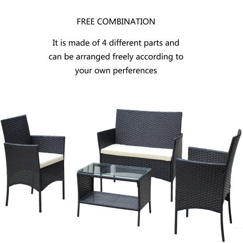 4-Piece Black Rattan Outdoor Patio Furniture Set