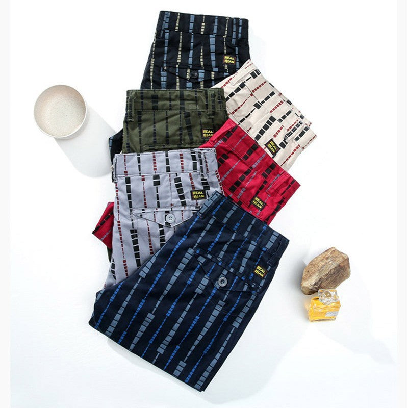 Men's Printed Cotton Loose Fit Casual Shorts Mid Waist