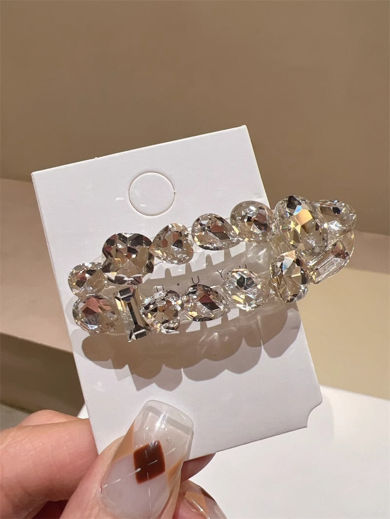Shiny White Crystal Barrettes Bang Side Clip