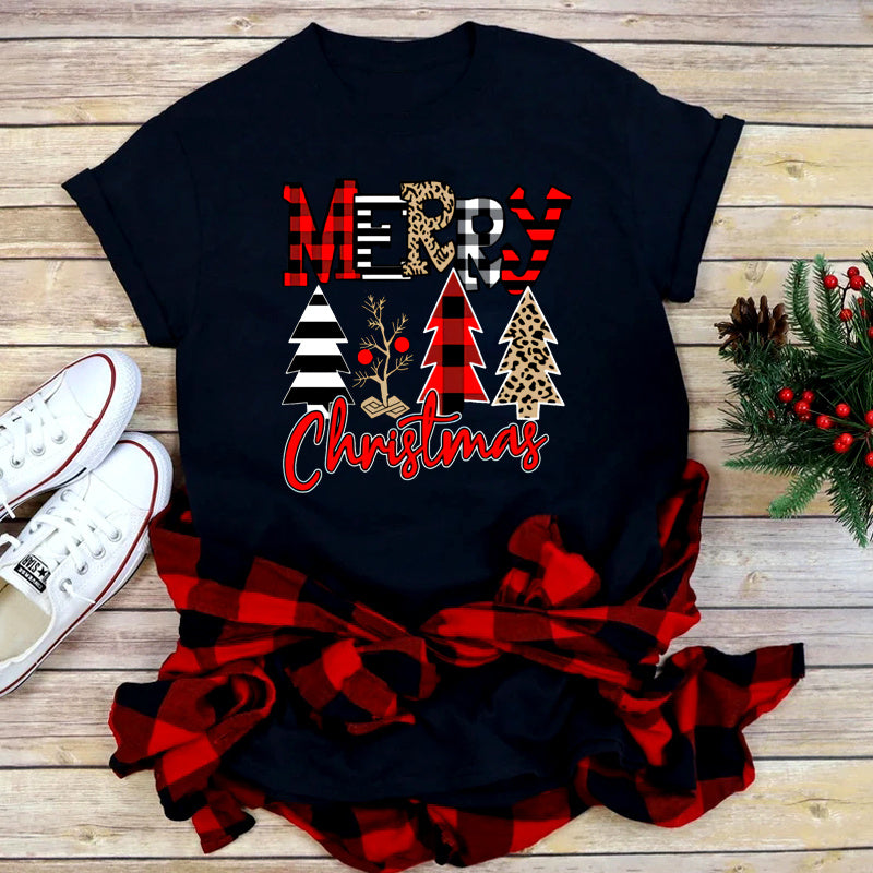 Foreign Trade Christmas Tree T-shirt Men And Women Red