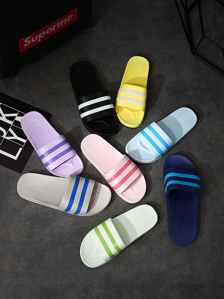 Unisex Striped PVC Bath Slippers Regular Fit Household