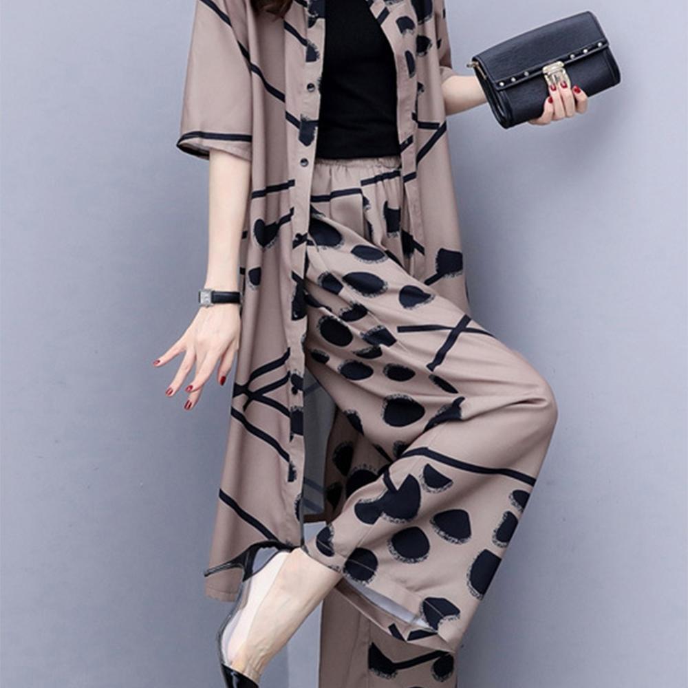 Casual Plus Size Cardigan Top Wide Leg Pants Suit