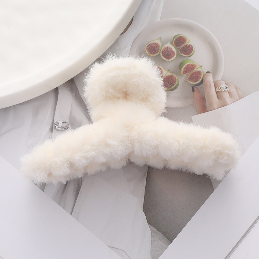 Solid Color Fur Grip Plush Back Head Barrettes