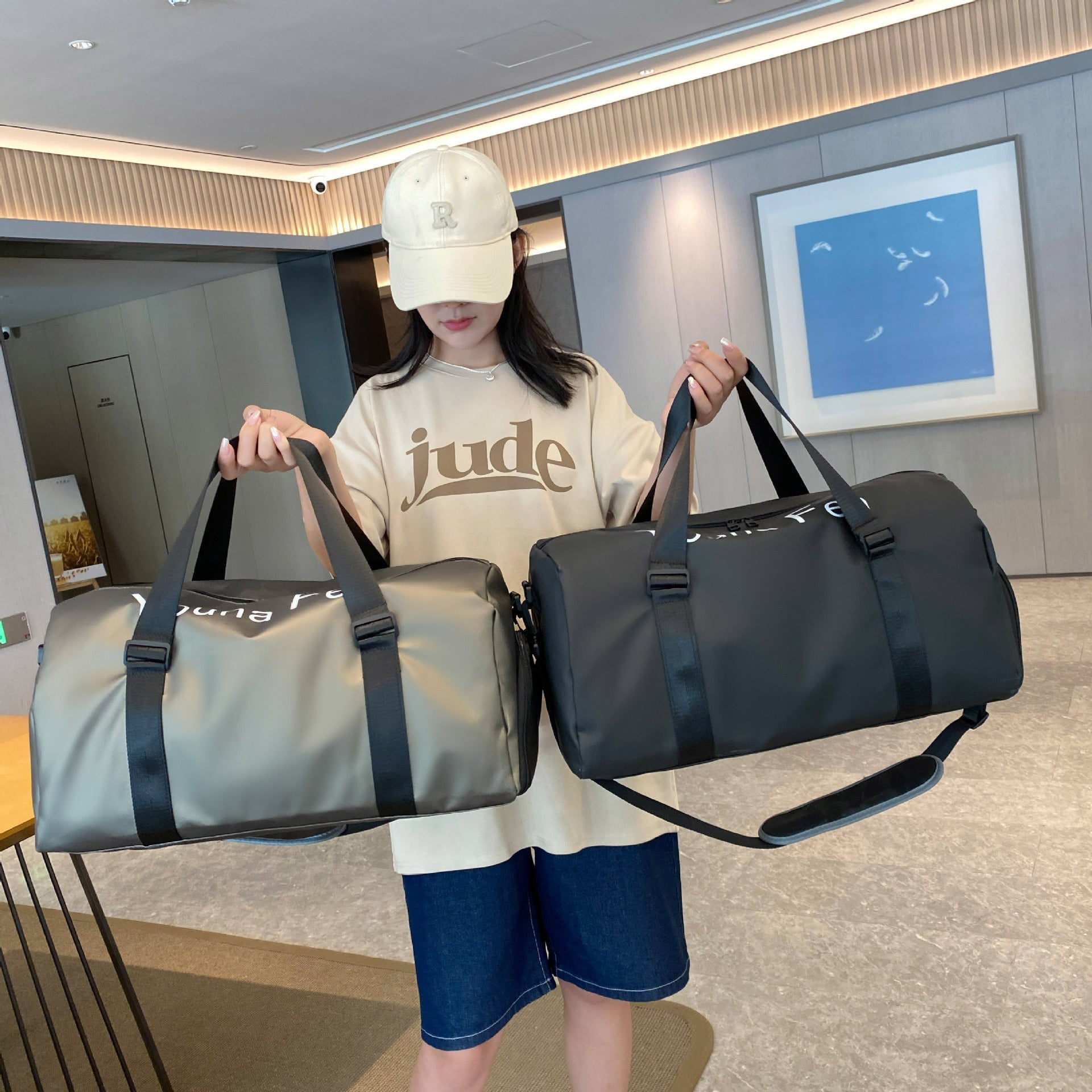 Unisex PU Shoulder Luggage Tote Bag Waterproof Travel