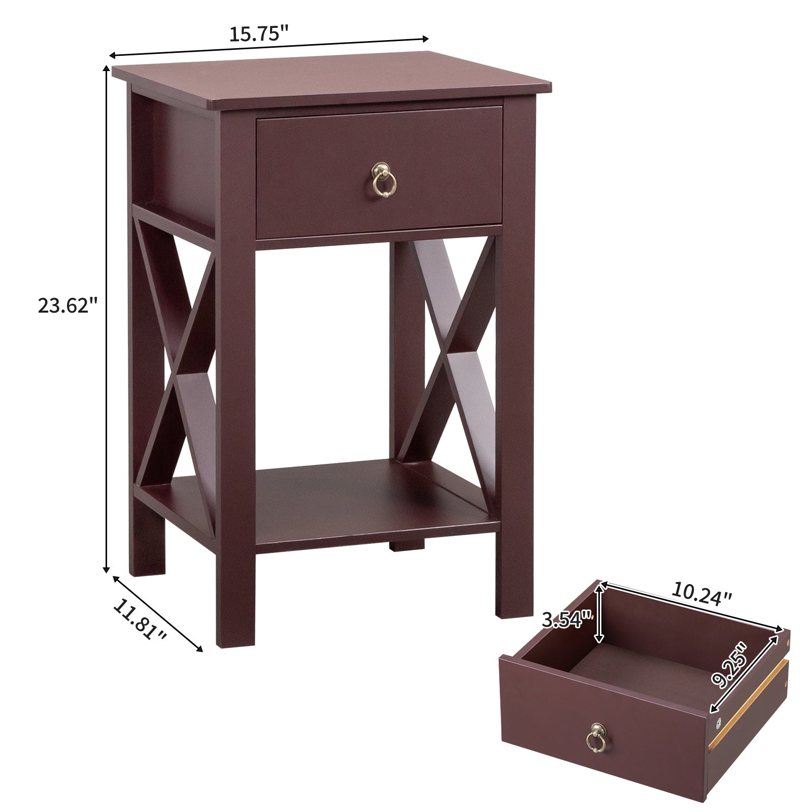 Brown P2 Grade Density Board Spray Paint, Side Cross Type, One Drawer Bedside Cabinet 2pcs