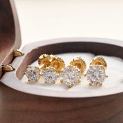 S925 Sterling Silver Gold Six-claw Moissanite Earrings