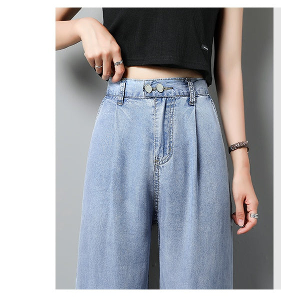 Women’s Ice-Silk Straight Pants – High-Waist Drape, Floor-Sweeping Length