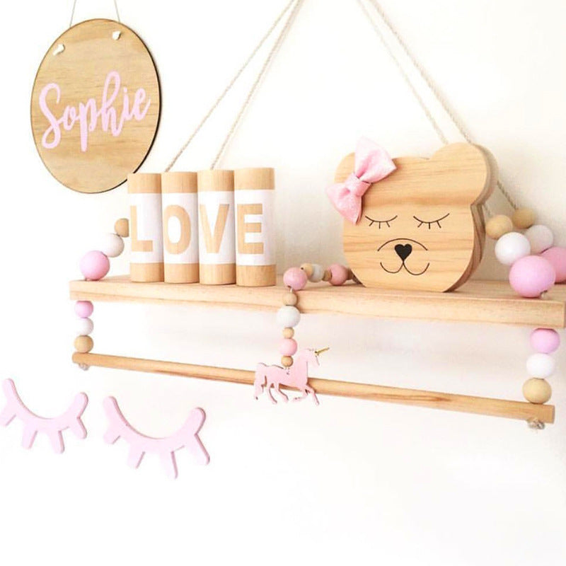 Solid Wood Storage Rack Children's Decorative Coat Rack Home Wall Hanging Storage Rack