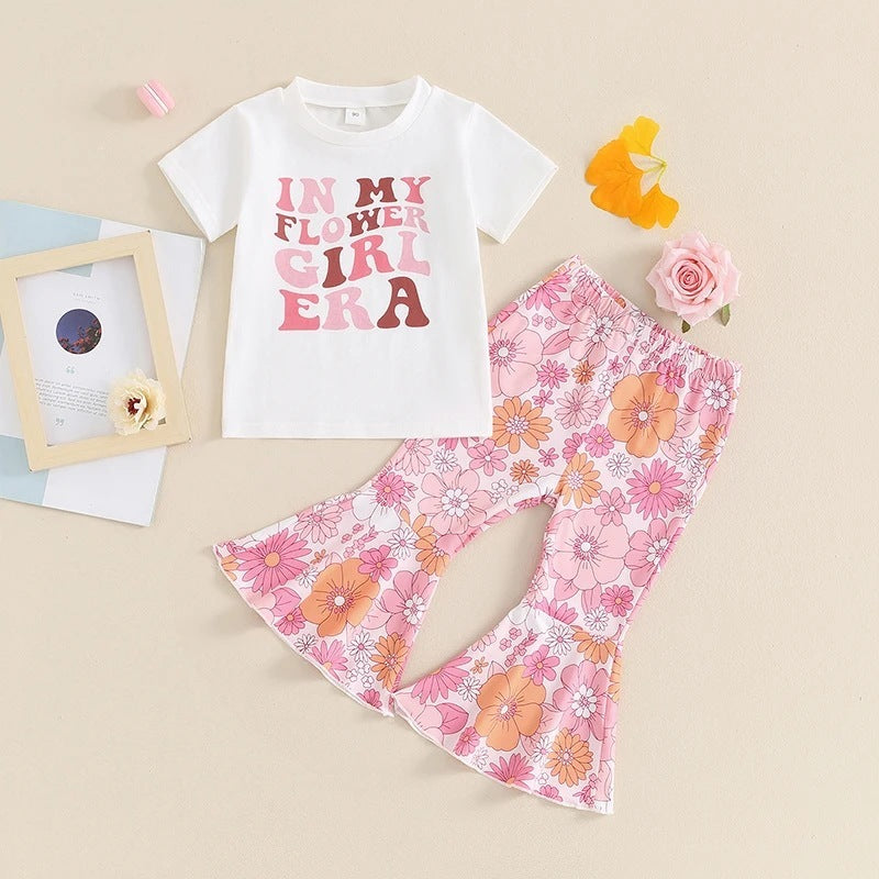 Children's Clothing Girls' Letter Short Sleeve Two-piece Suit
