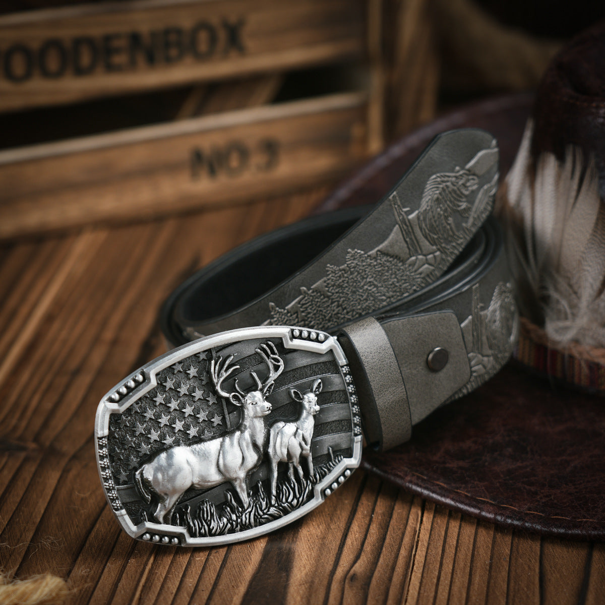 Retro Deer Embossed Belt Imitation Leather Buckle Unisex
