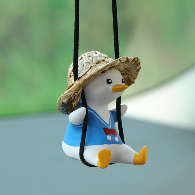 Cute Anime Little Duck Car Pendant, Swinging Rearview Mirror Ornament for Girls, Interior Decoration and Gift