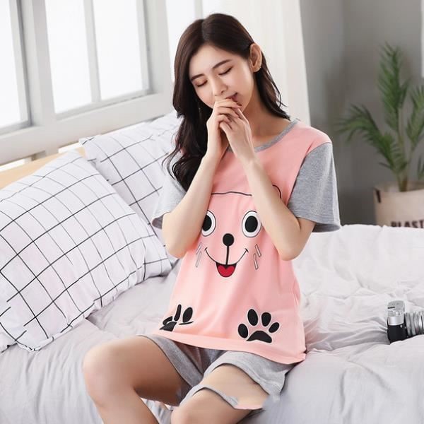 Women's Short Sleeve Cotton Sleepwear Relaxed Bear Pattern
