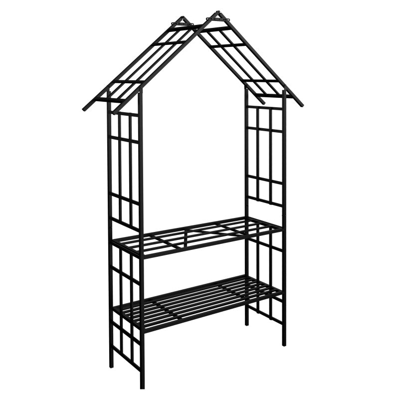 Metal Garden Arch with Convertible Benches – Outdoor Rose Arch with Climbing Plant Support, Black