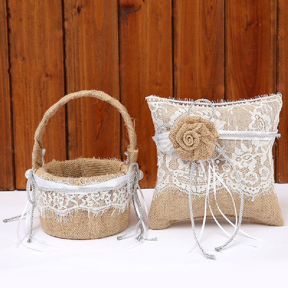 Flower High-end Ring Pillow Basket Set