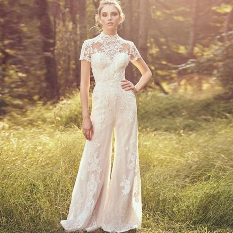 Modern Bride Short Sleeve Pantsuit Jumpsuit
