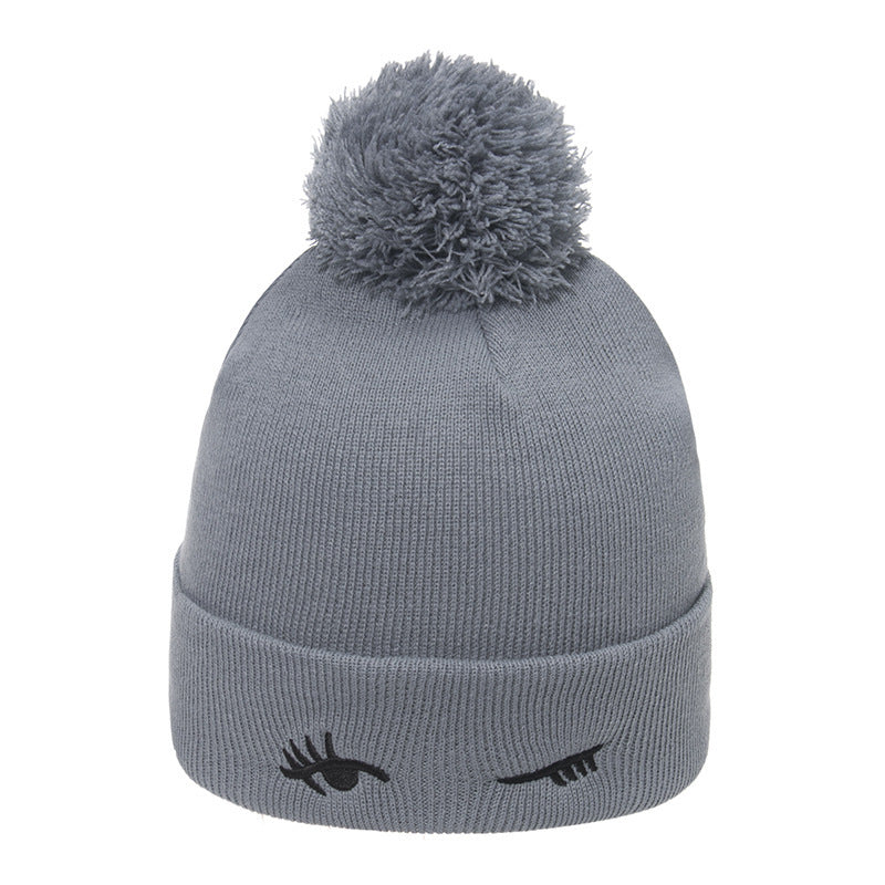 Blink Embroidery Cute Wool Plus Velvet Thick Knitted Hat