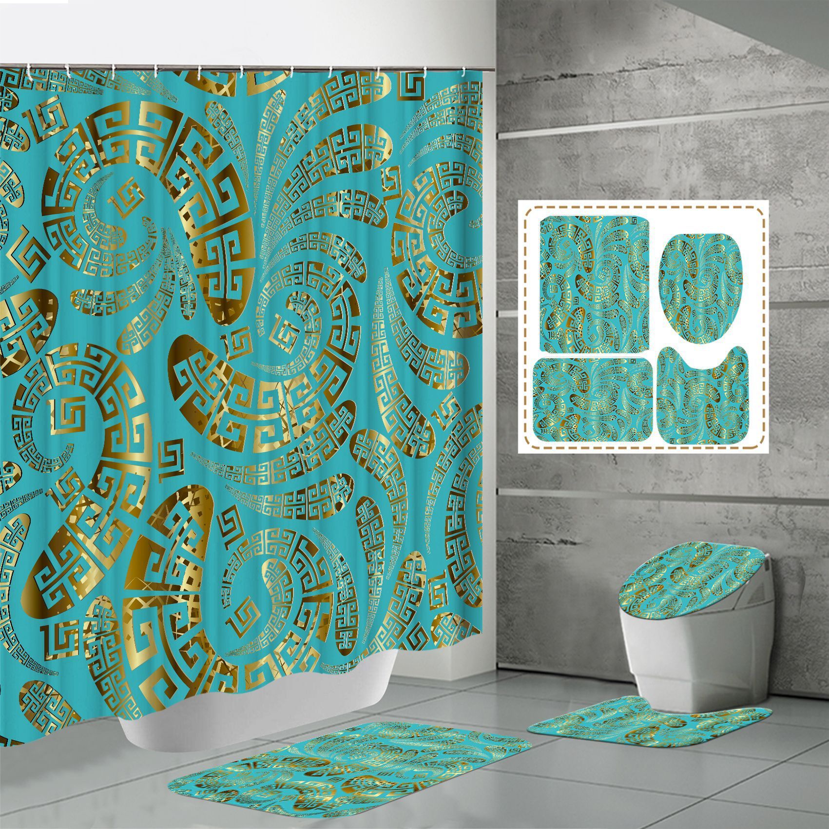 3D Digital Printing Punch-free Polyester Shower Curtain