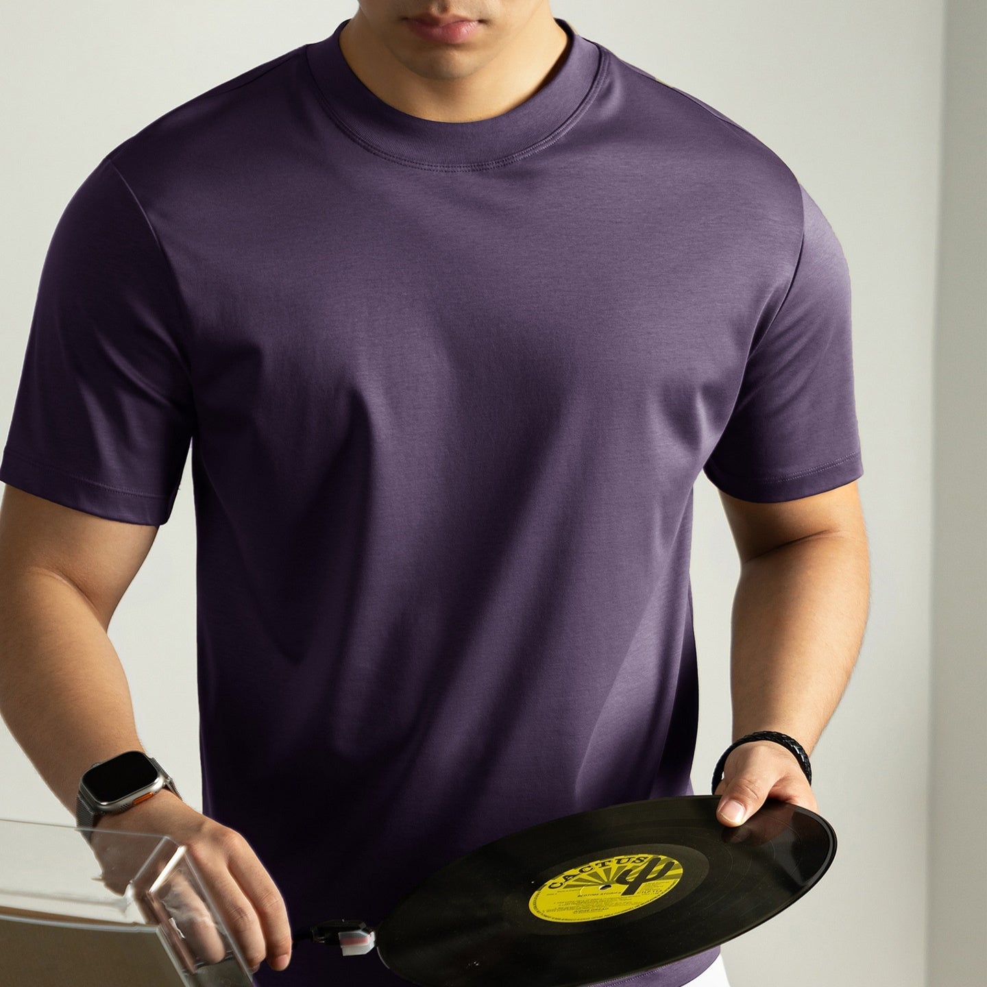 Men's Short Sleeve Mercerized Cotton T Shirt Loose Fit