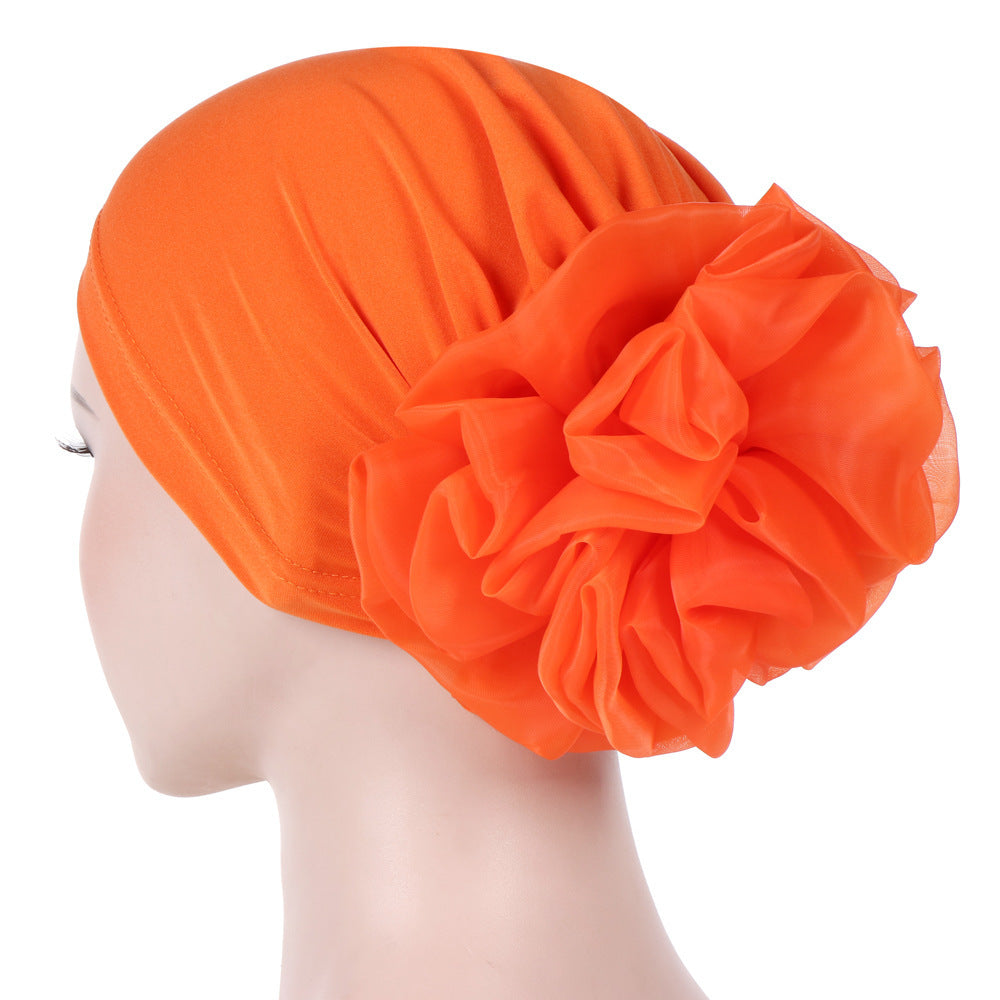 Monochrome Large Flower Dome Milk Silk Bandana Hat