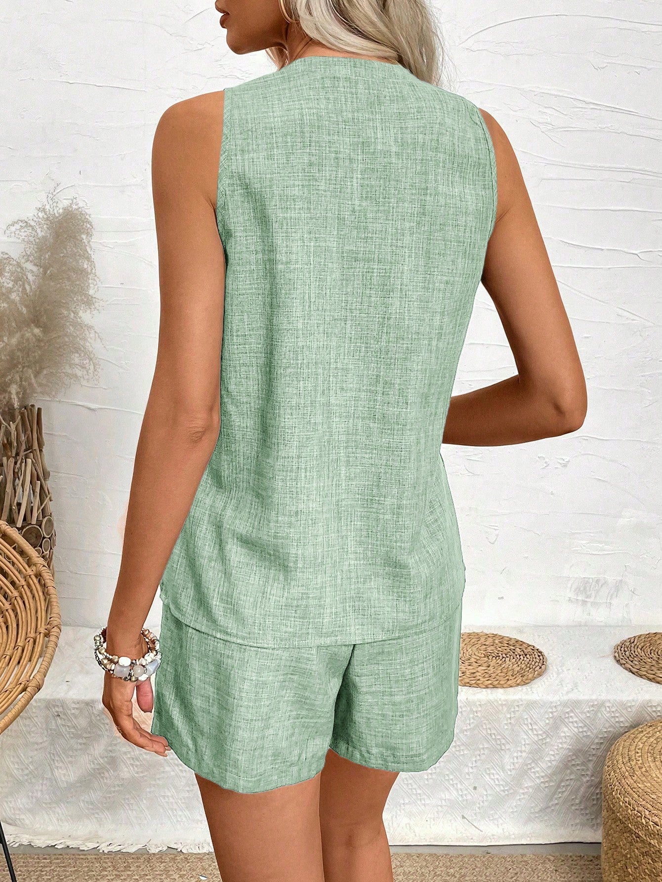 Women Fashionable Loose Fit Casual Vest And Shorts Set