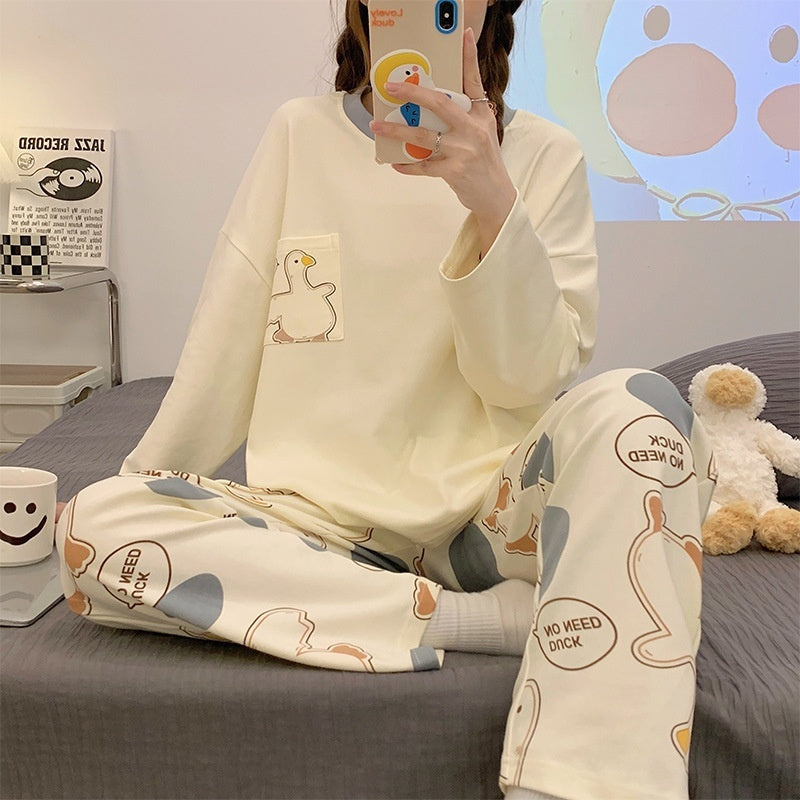 Cartoon Loose And Cute Long-sleeved Pajamas For Women Spring Autumn Set Casual Homewear Outerwear