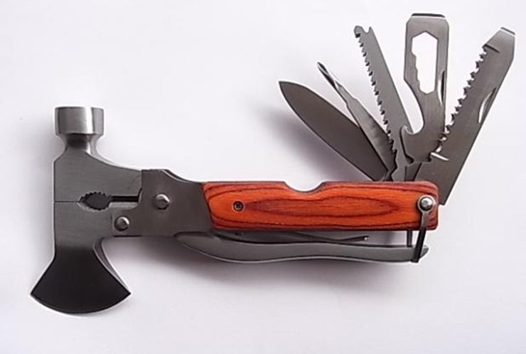 Outdoor Multi-Purpose Pliers Tool Set with Screwdriver, Axe, Knife, Saw, Hammer & More – Stainless Steel with Bakelite Handle
