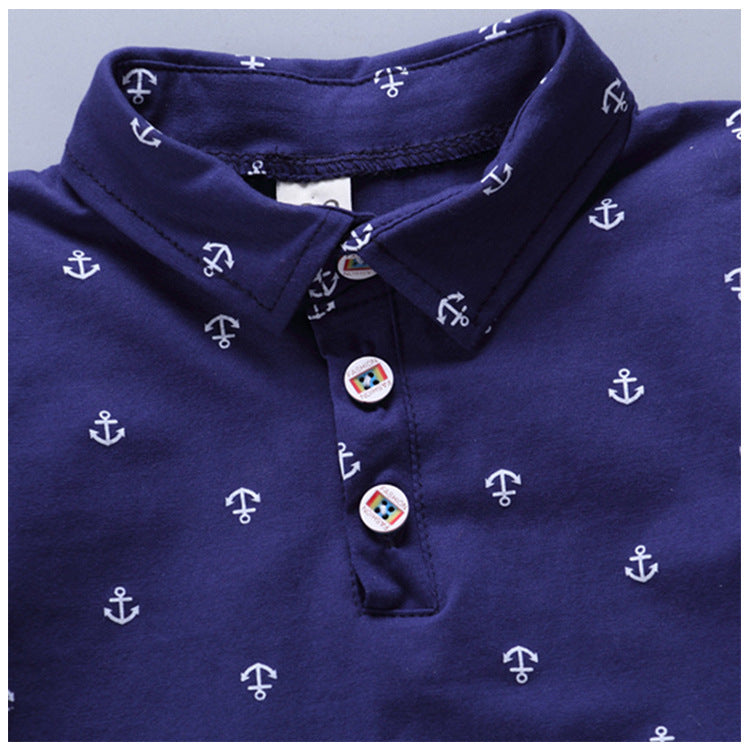 Anchor Print Short Sleeve Kids Suit Set Cotton Blend