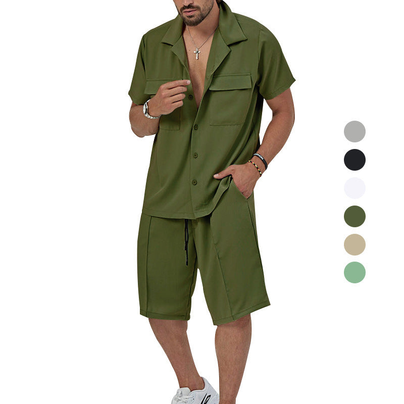 Men's Lapel Casual Shirt And Shorts Two-piece Set