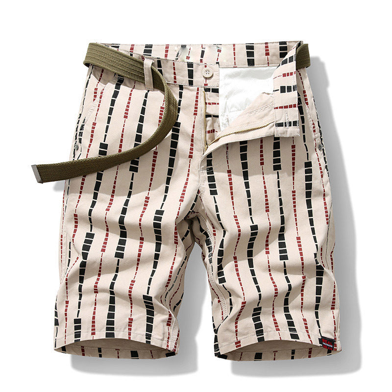 Men's Printed Cotton Loose Fit Casual Shorts Mid Waist
