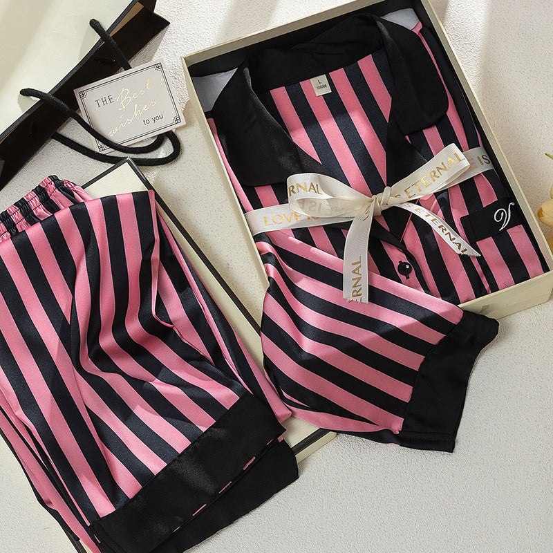 Unisex Four Sided Elastic Striped Polyester Home Wear Suit