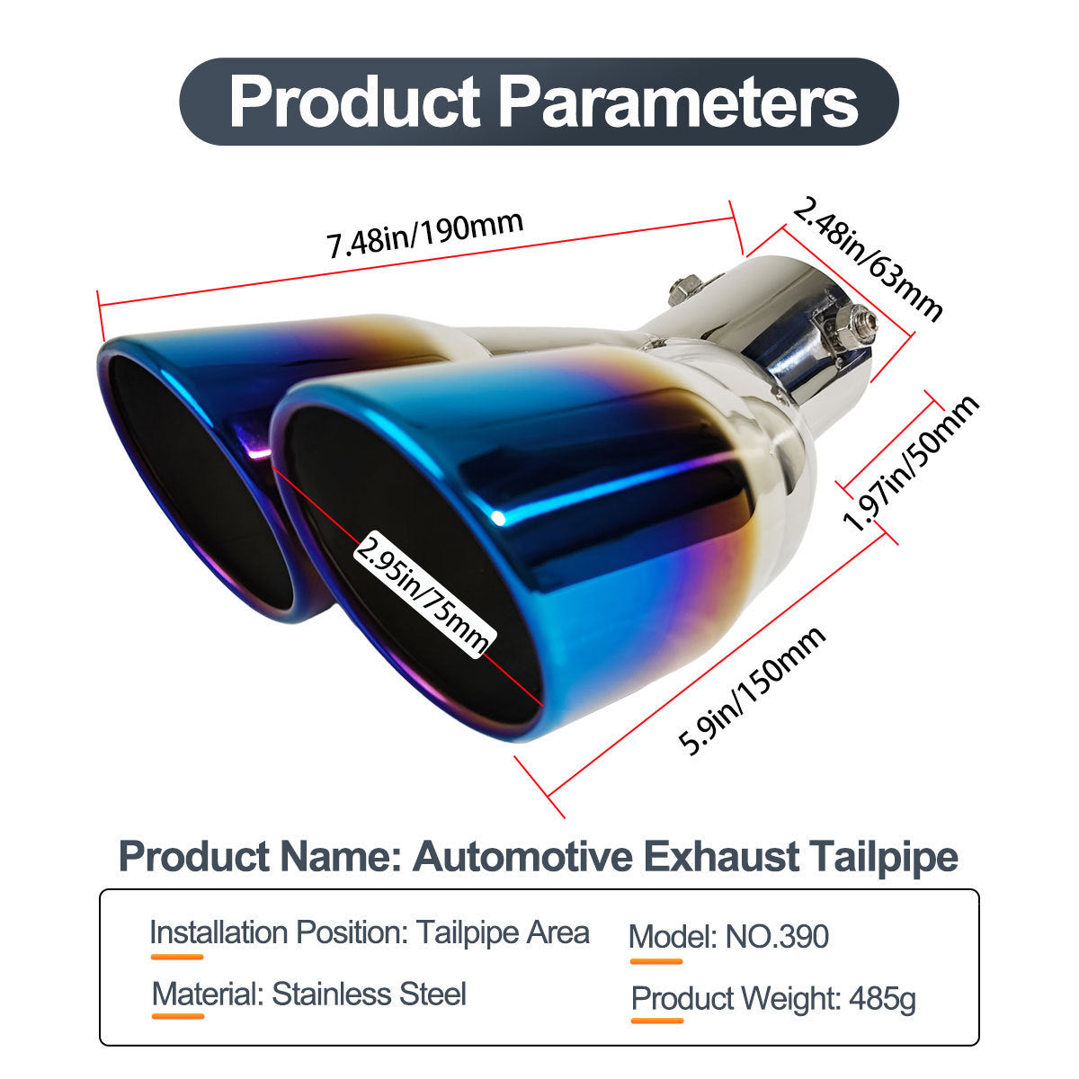 Applicable to Suzuki Vitara 2018–2020, Toyota C-HR, Izoa, Escort, Corolla, and Prius Car Exhaust Tailpipe