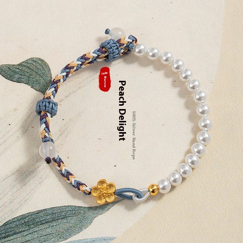 Sterling Silver Chalcedony Carrying Strap Chinese Flower Weaving