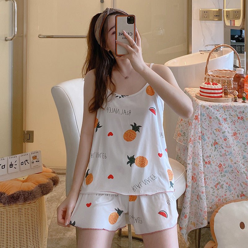 Women's Fashion Simple Camisole Homewear Pajamas Two-piece Set