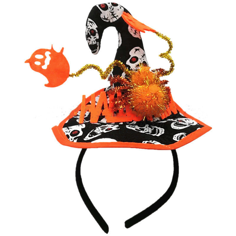 Halloween Witch Hat Headband – Spider, Bat, and Ghost Letter Hair Accessories for Masquerade Party Props