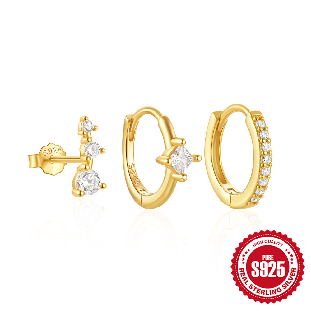 S925 Sterling Silver Classic Ear Ring High-end Temperament Earrings Women's Set