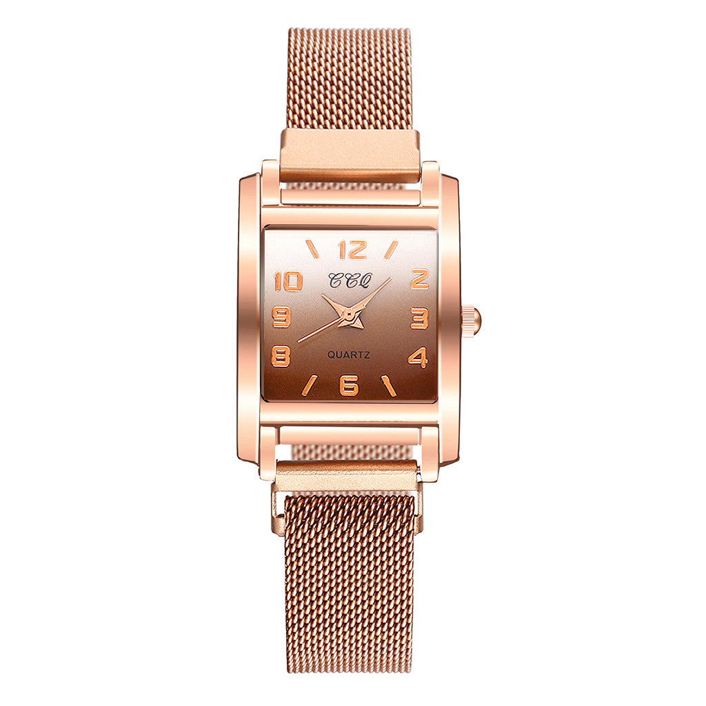 Casual Rectangular Dial Women’s Quartz Watch with Magnetic Buckle Strap