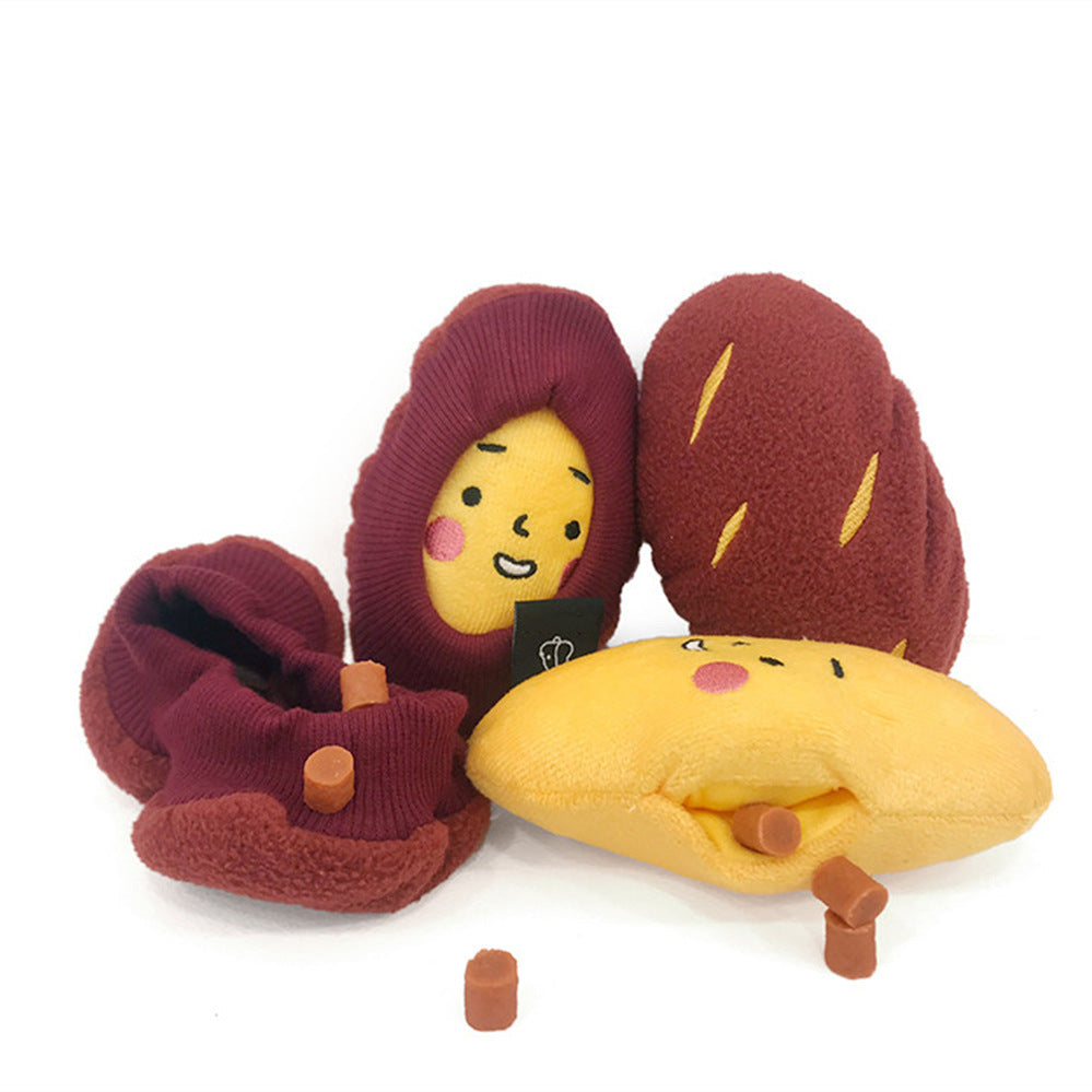 Cute Hidden Food Puzzle Toy Sweet Potato with Snack Pocket for Pets